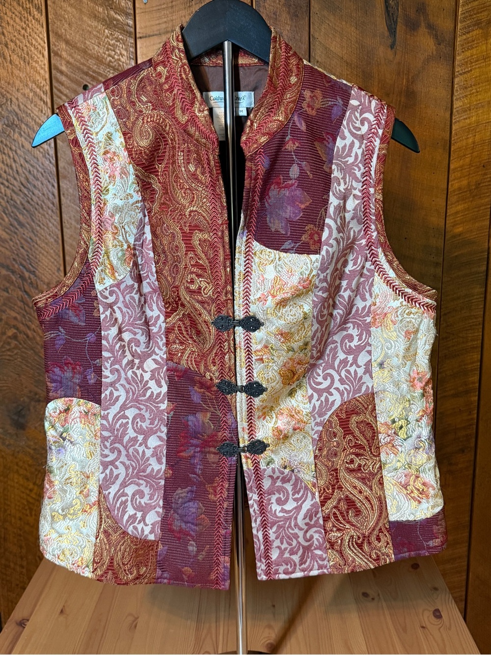 Coldwater Creek Vintage Tapestry Brocade Frog Closure Vest M Boho Patchwork